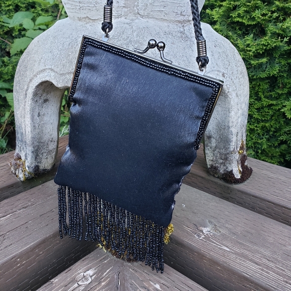 Lancôme Black Purse with Sequence and Fringe - Picture 3 of 7